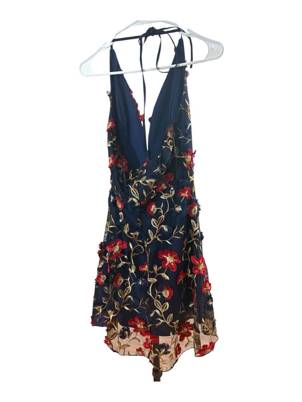 MINUET Petite Black Halter Mini Dress with Red Floral & Gold Embroidery - Picture 7 of 7